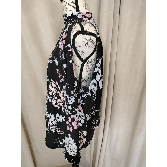NWOT! Yumi Kim Floral Open Shoulder High Neck Silk Blouse. Size L - Picture 4 of 8